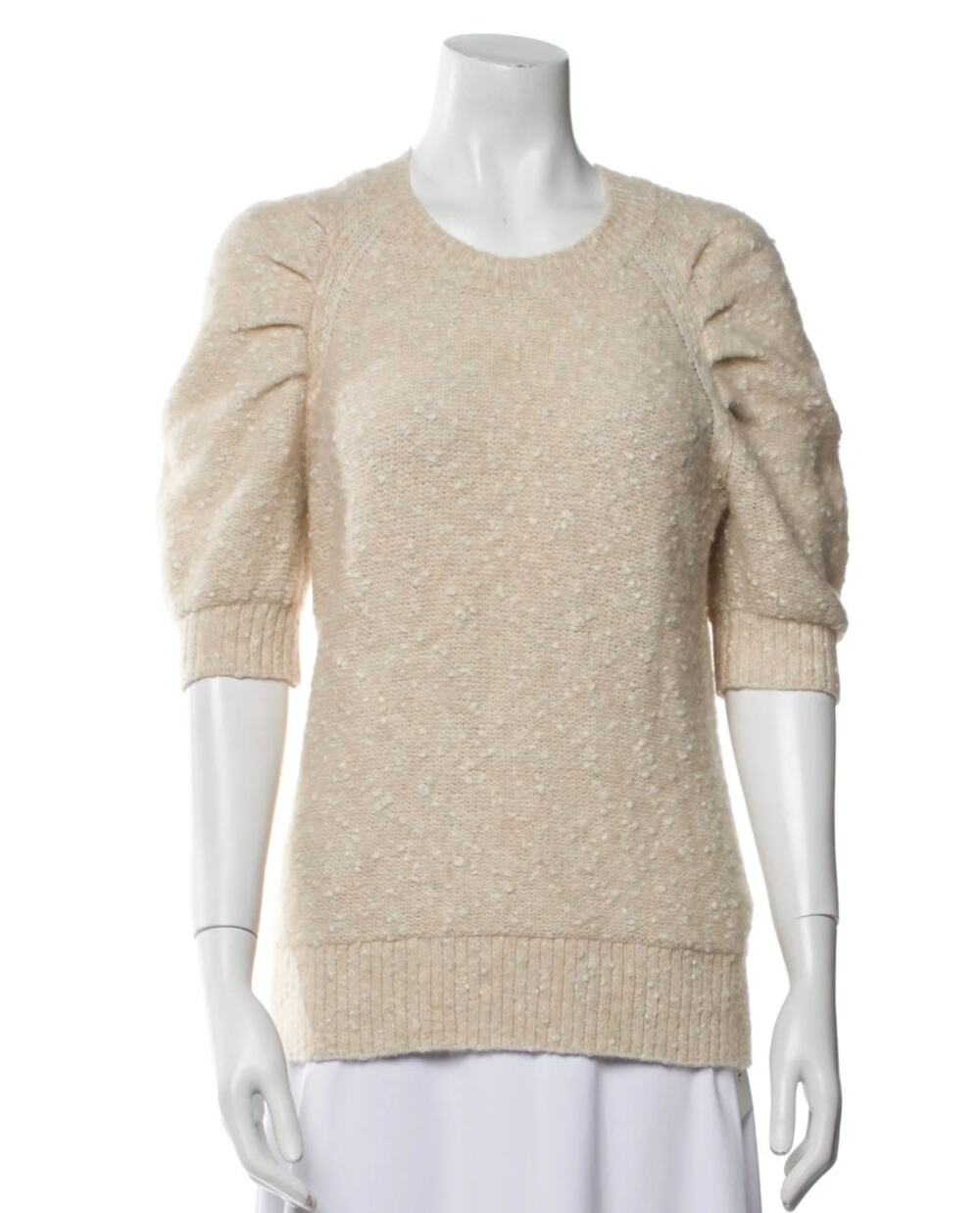 Rebecca Taylor Puff Sleeve Sweater S Cream White Nubby Knit Alpaca Wool Cozy
